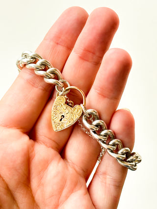Silver Bracelet | 9ct Gold Engraved Heart | 7-Inch | 39.81g