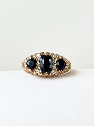 Natural Sapphire & CZ Trilogy Ring | 9ct Gold | Size P | 3.16g