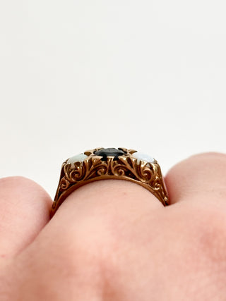 Opal & Sapphire Trilogy Ring | 9ct Gold | 3.28g | size Q