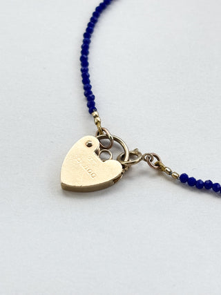 Heart Padlock & Blue Beaded Necklace | 9ct Gold | 16-Inch | 4.27g