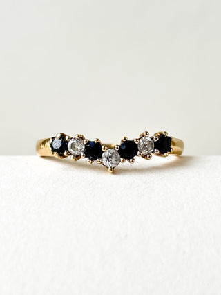 CZ & Synthetic Sapphire Chevron Ring | 9ct Gold | Size N | 1.46g