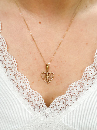 Cupid Heart Pendant | Diamond Anchor Chain | 9ct Gold | 20-Inch | 2.43g