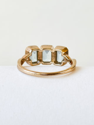 Aquamarine Rectangle Trilogy Ring | 9ct Gold | Size N½ | 2.71g