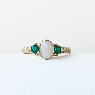 Natural Opal & Synthetic Emerald Trilogy | 9ct Gold | Size P½ | 2.92g