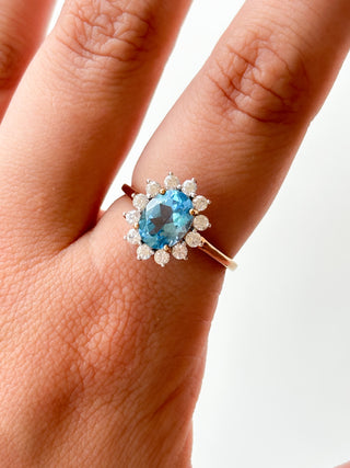 Topaz & Moissanite Cluster Ring | 9ct Gold | Size R | 2.61g