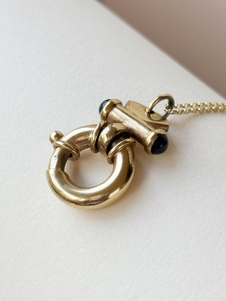 Bolt Ring Clasp Pendant with Sapphire Cabochon | 9ct Gold | 6.60g