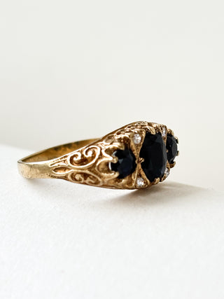 Natural Sapphire & CZ Trilogy Ring | 9ct Gold | Size P | 3.16g