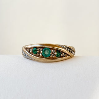 Emerald & Diamond Bypass Ring | 9ct Gold | Size K | 2.92g