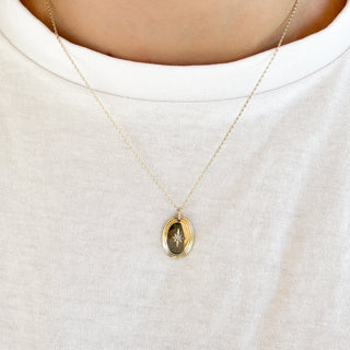 Oval Star Burst Disk Pendant | 9ct Gold | 18in Fine Cable Link Chain |3g