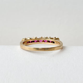 Seven Stone Band | 14ct Gold | Size M½ | 2.22g | Synthetic Pink Sapphire