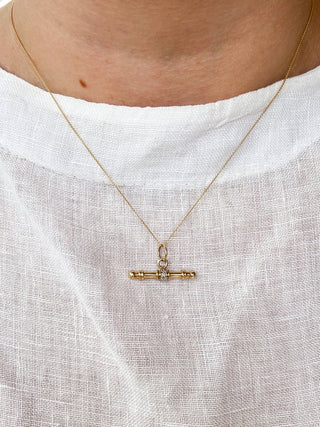 T-Bar Diamond Pendant on Anchor Diamond Chain | 9ct Gold | 18-Inch | 2.40g