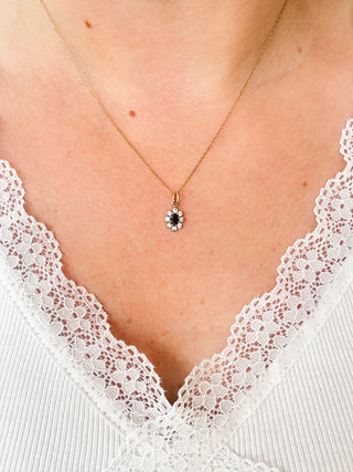 CZ & Sapphire Cluster Pendant | Diamond Chain | 9ct Gold | 18–20-Inch | 0.55g