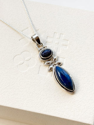 Blue Gold Stone / Synthetic Glass & Lapis Lazuli Pendant | 925 Silver | 5.85g