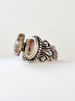 Burgundy Enamel Locket Ring | Sterling Silver | 9.52g | Size M