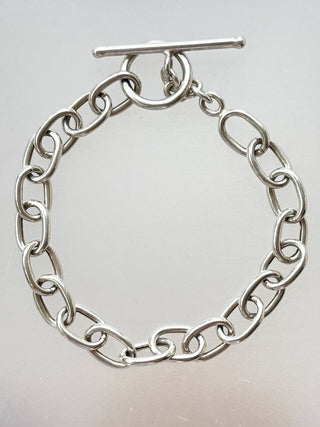 Silver T-Bar Cable Link Bracelet | 925 Silver | 7.7-Inch | 9.87g