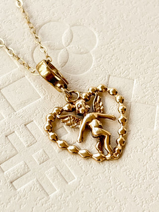 Cupid Heart Pendant | Diamond Anchor Chain | 9ct Gold | 20-Inch | 2.43g