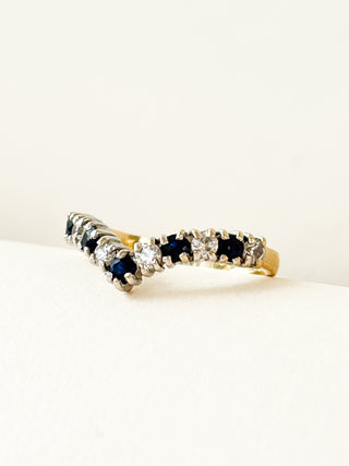 Sapphire & CZ Chevron Ring | 9ct Gold | Size J | 1.83g