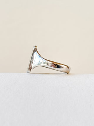 Black Stone Corner Signet Ring | Sterling Silver | 2.62g | Size J