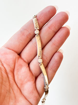 Bar Link Bezel Set CZ Necklace | 925 Silver | 24.45g | 16inches