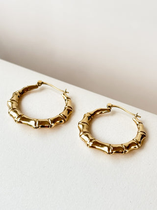 Bamboo Hoop Earrings | 9ct Gold | 30mm | 1.57g