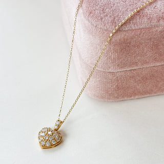 CZ Heart Charm  | 9ct Gold | 1.47g | 18" fine cable link chain