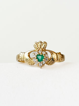 CZ & Agate Claddagh Ring | 14ct Gold | Size N | 2.08g