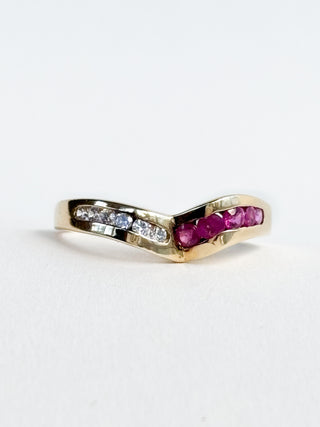 Half CZ Half Syn ruby Ring | 14ct Gold | Size N | 2.63g