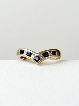Diamond & Sapphire Chevron Ring | 9ct Gold | Size H½ | 1.76g