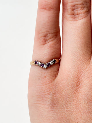 CZ & Amethyst Chevron Ring | 9ct Gold | Size J | 1.59g
