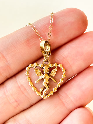 Cupid Heart Pendant | Diamond Anchor Chain | 9ct Gold | 20-Inch | 2.43g