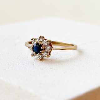 Flower Sapphire & CZ | 9ct Gold | Size P | 2.02g