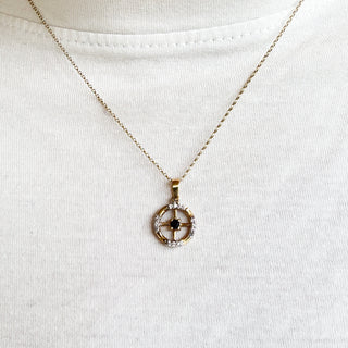 Synthetic Sapphire & CZ Circle Pendant | 9ct Gold | 1.27g | 18-Inch Fine Cable Link Chain