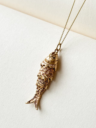 Fish Charm Pendant | 9ct Gold | 18-Inch Diamond Anchor Chain | 4.53g