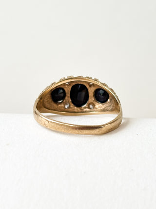 Natural Sapphire & CZ Trilogy Ring | 9ct Gold | Size P | 3.16g