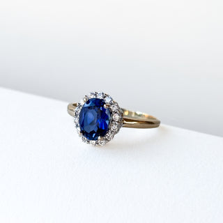 Synthetic Sapphire & CZ Solitaire Ring | 9ct Gold | Size M½ | 1.91g