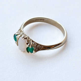 Natural Opal & Synthetic Emerald Trilogy | 9ct Gold | Size P½ | 2.92g