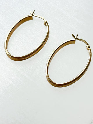 Oval Engraved Hoop Earrings | 9ct Gold | 2cm x 3cm | 2.25g