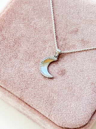 Moon & CZ Pendant | Cable Link Chain | 925 Silver | 18–20-Inch | 0.83g