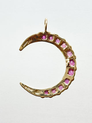 Crescent Moon with Natural & Syn Rubies | 9ct | 18-Inch Diamond Anchor Chain | 2.19g