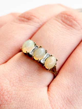 Opal Trilogy Diamond Ring | 9ct Gold | Size Q1/2| 2.08g
