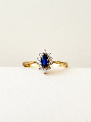 CZ & Blue Glass Marquis Ring | 9ct Gold | Size Q | 2.00g