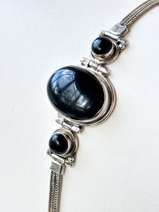 Three-Stone Onyx Bracelet | Sterling Silver | 23.27g