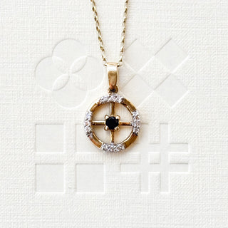 Synthetic Sapphire & CZ Circle Pendant | 9ct Gold | 1.27g | 18-Inch Fine Cable Link Chain