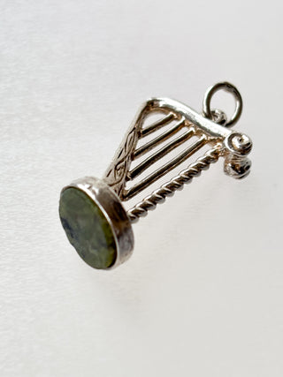 Harp Pendant | Cable Link Chain 18-20in | 925 Silver | Green Connemara Marble | 8.00g