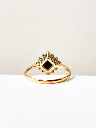 Square Sapphire & CZ Cluster Ring | 9ct Gold | 1.60g | Size M