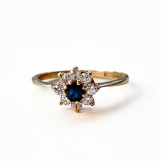 Flower Sapphire & CZ | 9ct Gold | Size P | 2.02g