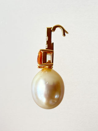 Cultured Pearl, Diamond & Citrine Drop Pendant | 18-Inch Fine Cable Link Chain | 4.39g | 3cm