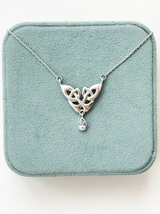 Celtic Trinity Blue Stone Pendant | 925 Silver | 16-Inch / 17-Inch | 5.66g