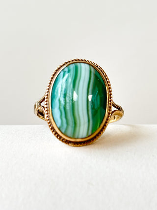 Oval Banded Agate Ring | 9ct Gold | 3.39g | Size Q