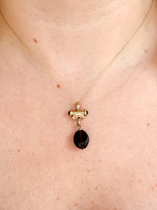 Sapphire Cabochon & Smoky Quartz Pendant | 9ct Gold | 4.50g